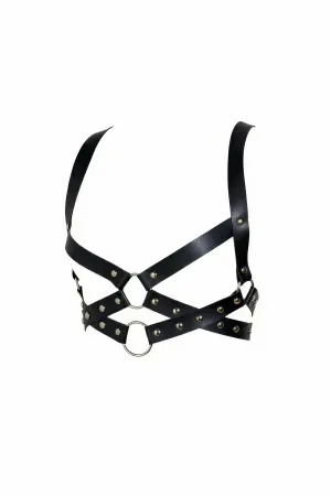 Black Faux Leather Caged Chest Harness with Silver Studs