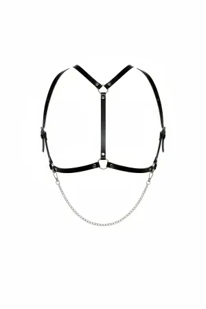 Black Chest Harness Chain Detailed Faux Leather Adjustable - APFT1185