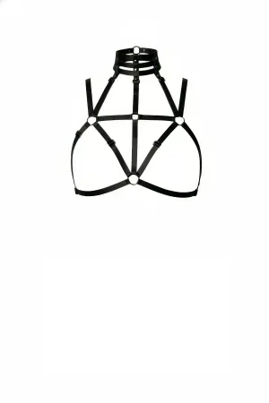Black Chest Harness High Collar with O Ring Detail - APFT118