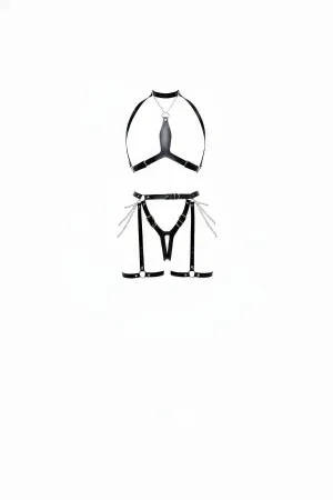 Black Harness Suit Chain Detailed Leather Body Accessory - APFT1191