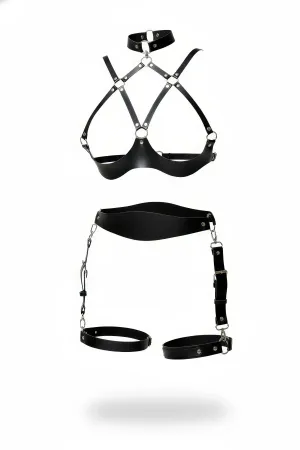 Black Harness Suit Adjustable Leather Body Accessory - APFT1192