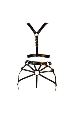 Black Harness Suit with Faux Leather Shoulder and Waist Detail - APFT1193