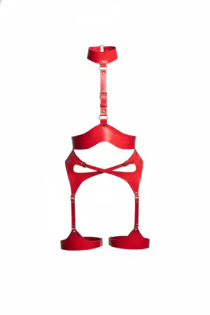 Red Harness Set with Choker Detail and Leather Buckle - APFT1196