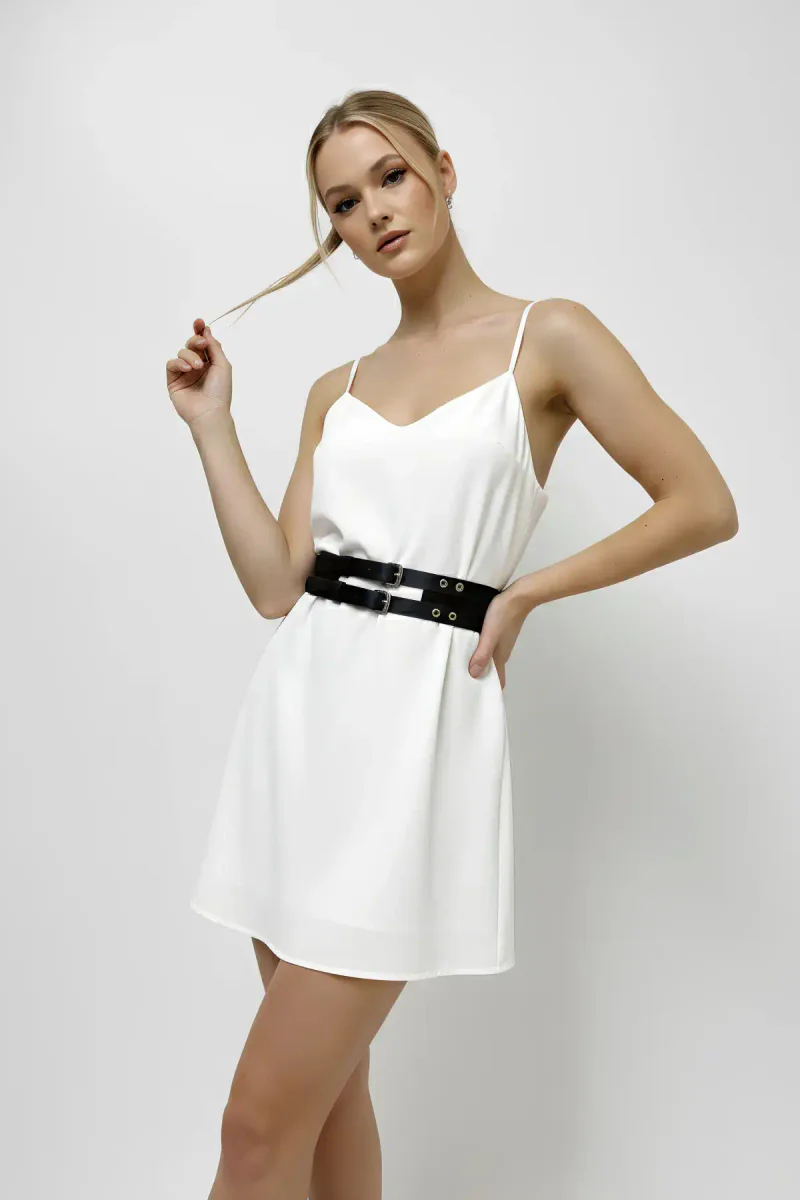Fashion black wide waist belt with double pin
