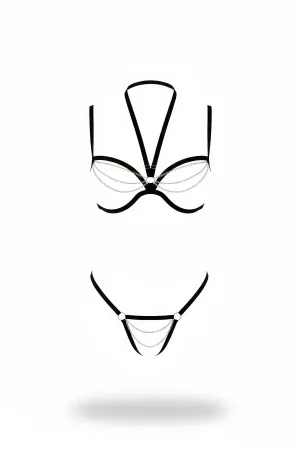 Black Harness Suit Chain Detailed Body Bralette - APFT1204