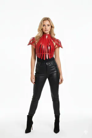 Red Women's Belt Leather Studded Corset Detailed - APFT1257