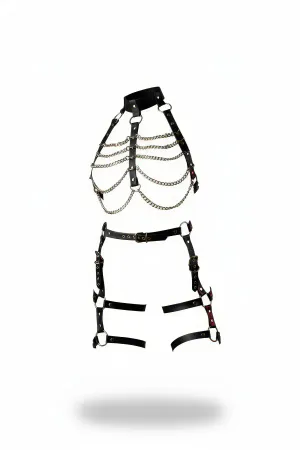 Black Harness Suit Chain Detailed High Collar Body Accessory - APFT1262