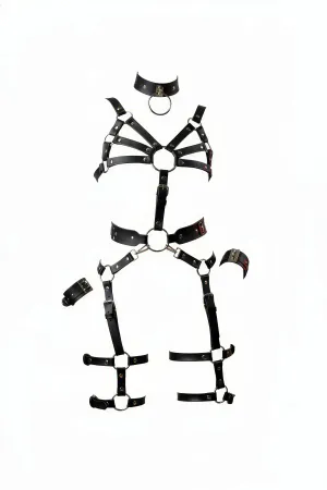 Black Harness Suit Leather Ring Detailed Body Set - APFT1267