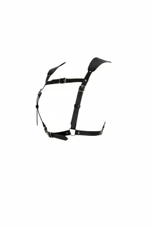 Black Faux Leather Adjustable Shoulder Harness Front O-Ring Detail