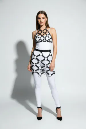 Black Skirt Metal Ring Detailed Skirt Faux Leather Skirt with Cage Structure - APFT1289