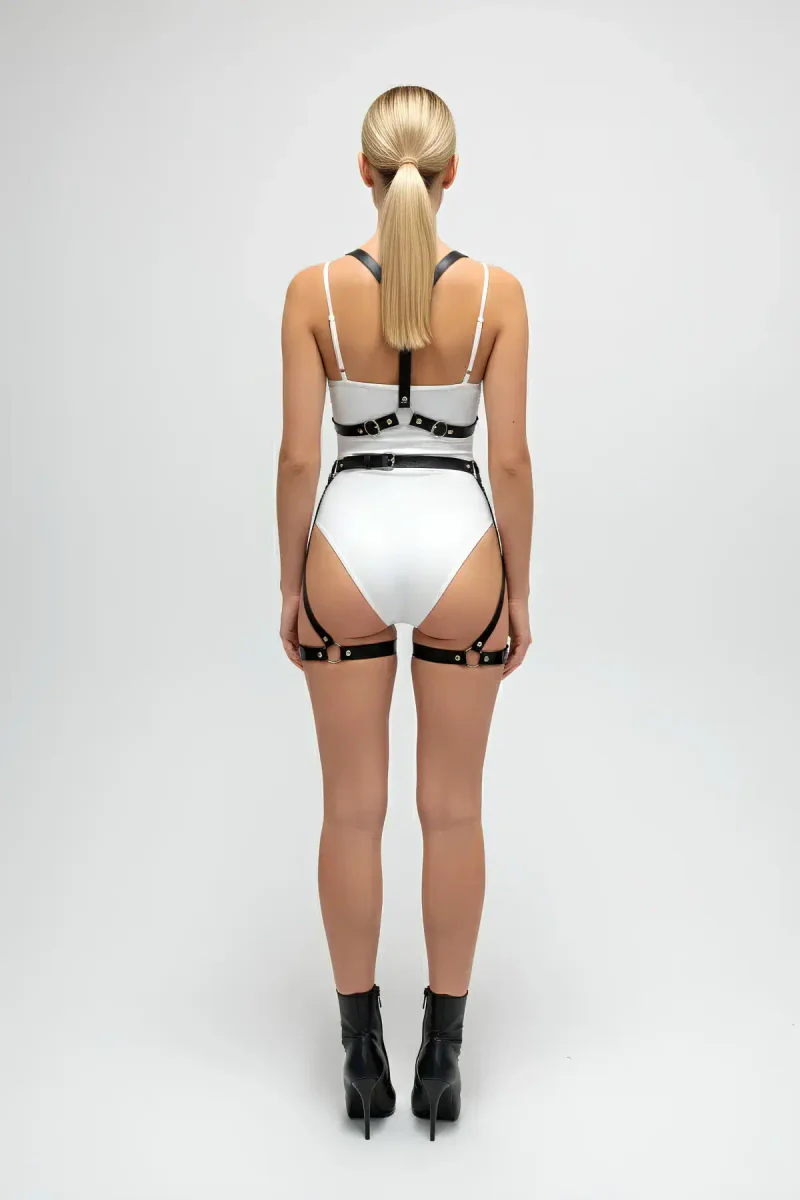 Black Harness Suit Leather Body Buckle Accessory - APFT1331