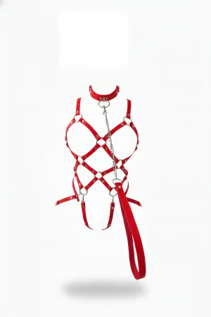 Red Harness Set with Chain Detail Cross Linked - APFT1350