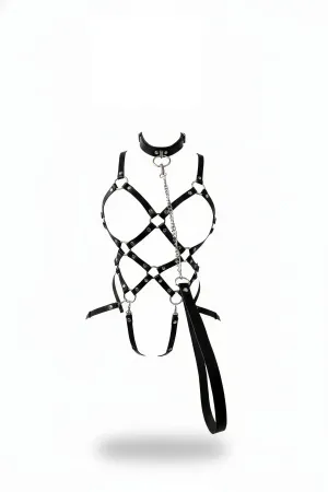 Black Harness Suit Chain Detailed Body Link Set - APFT1350
