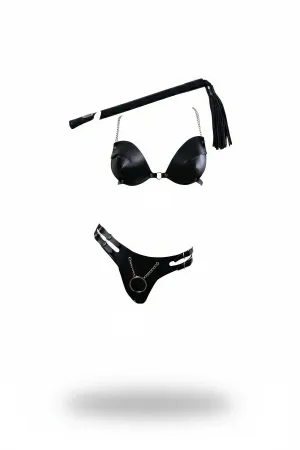 Black Harness Suit Leather Bustier with Chain Detail - APFT1353