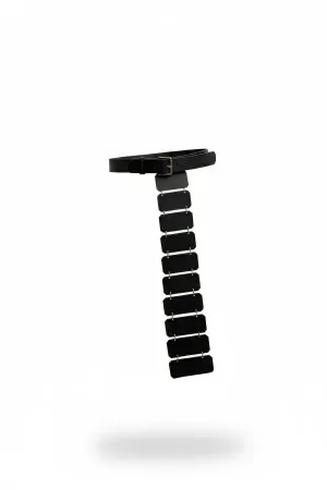 Black Faux Leather Waist Harness Belt with Long Dangling Rectangular Plate Chain and Silver Buckle