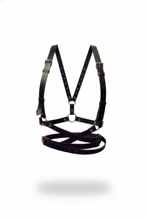 Black Women's Belt Multiple Leather Body Harness - APFT1392
