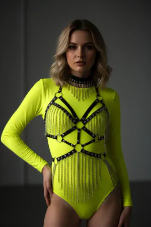 Black Body Harness Long Chain Detailed Body Accessory - APFT1397