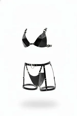Black Chest Harness Leather Geometric Cut Metal Detailed - APFT1404