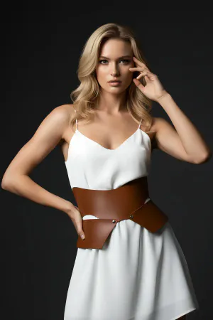 Tan Women's Belt Wide Asymmetrical Waist Accessory - APFT1425