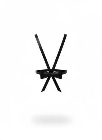 Black Faux Leather Bow Tie Waist Harness Shoulder Straps