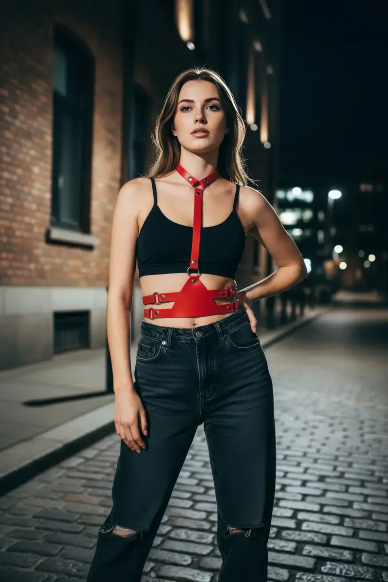 Red Vegan Leather Halter