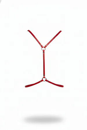 Red Faux Leather Body Harness with Double O-Ring Detail