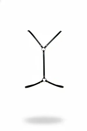 Minimalist Black Faux Leather Body Harness with Silver O-Ring Details