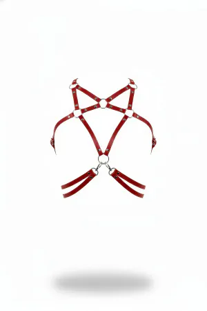 Red Faux Leather Strappy Chest Harness with Double Underbust Bands and O-Rings