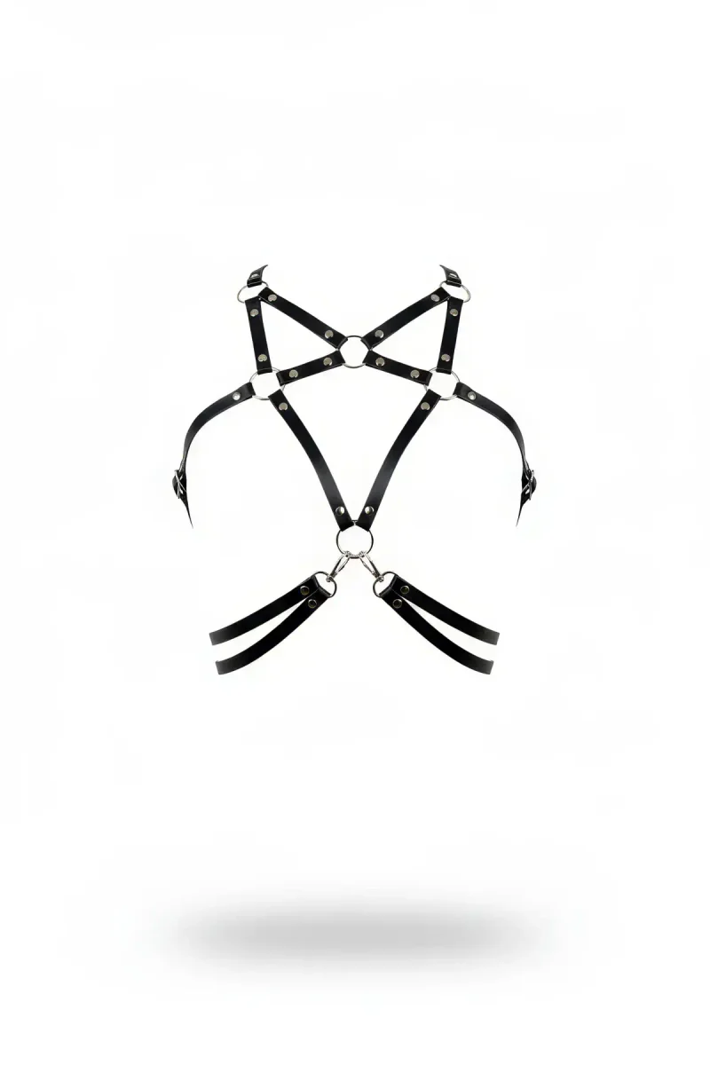 Black Faux Leather Multi-Strap Chest Harness Women Adjustable O-Rings Silver Hardware