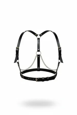 Black Women's Belt Leather Chain Detailed Body Accessory - APFT215