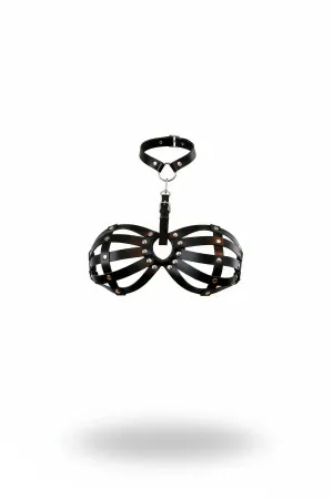 Black Chest Harness Cage Detailed Studded Neck Collar - APFT224
