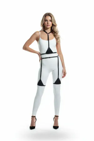 Black Harness Suit Adjustable Faux Leather Body Accessory - APFT226