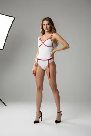 Red Harness Suit Ring Detailed Body Belt - APFT228