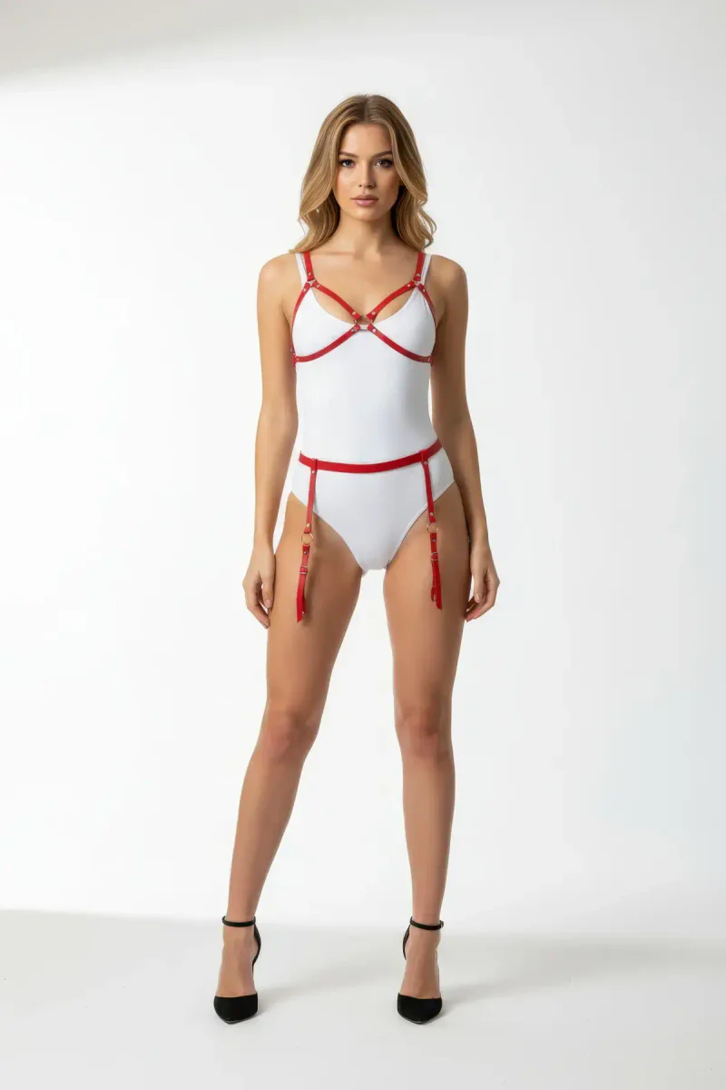 Red Harness Suit Ring Detailed Body Belt - APFT228