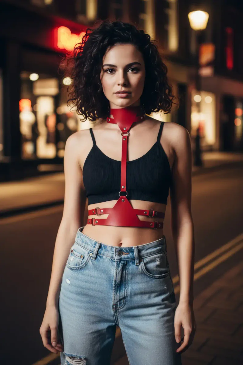 Choker Harness Red Detail Close