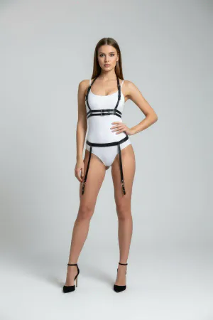 Black Harness Suit Faux Leather Buckle Body Accessory - APFT232
