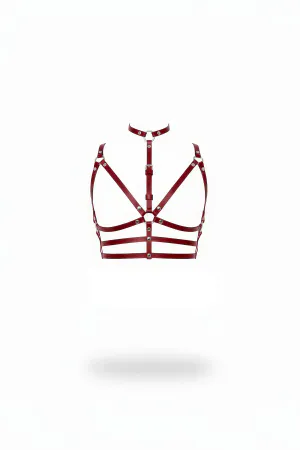 Claret Red Chest Harness Leather Multi-Striped Ring Detailed - APFT235
