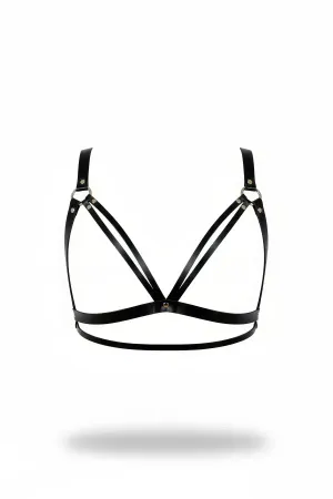 Black Chest Harness Faux Leather Ring Body Accessory - APFT238