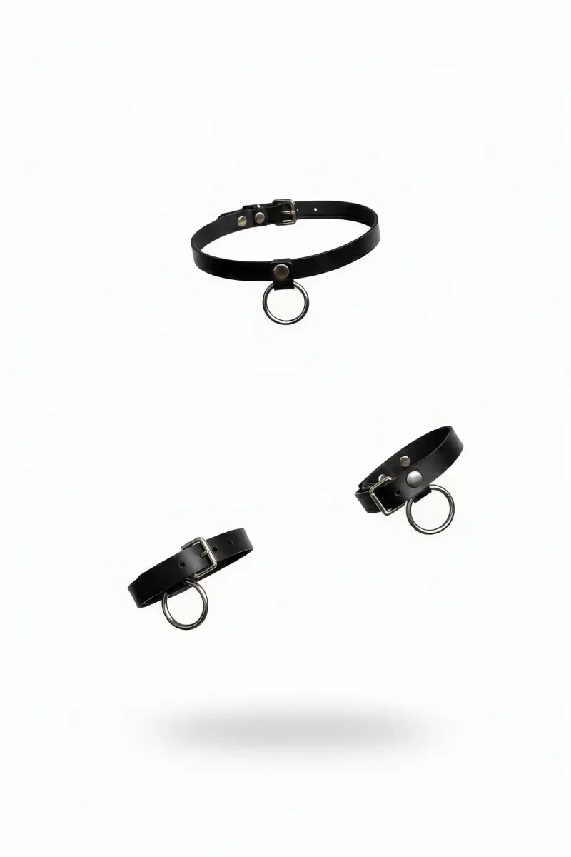 Black Faux Leather Choker with Silver O-Ring
