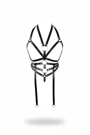 Black Chest Harness with Faux Leather Ring Detail - APFT23