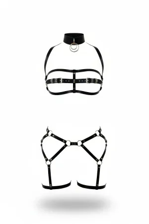 Black Harness Set with O-Ring Detail and Buckle - APFT242