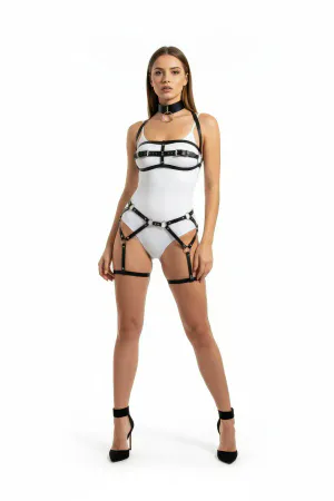 Black Harness Set Leather Body Accessory with O Ring Detail - APFT242