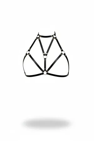 Black Chest Harness with Faux Leather Ring Detailed Neck - APFT244