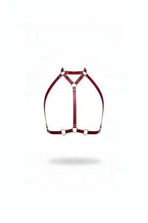 Burgundy Chest Harness Leather High Collar Body Accessory - APFT245
