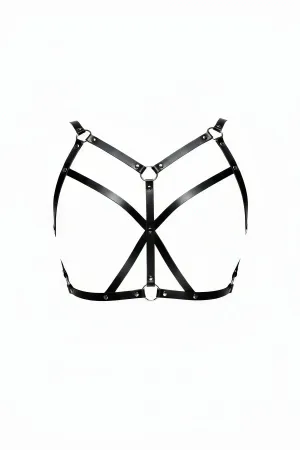 Black Chest Harness Cross Detailed Faux Leather Body Accessory - APFT247