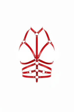 Red Chest Harness Leather Ring Detailed Body Accessory - APFT24