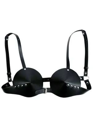 Black Chest Harness Stapled Conical Coated Leather - APFT250