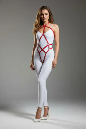 Red Body Harness Shiny Leather Cross-Tied Body Accessory - APFT295