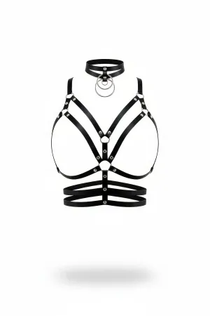 Black Women's Belt & Ring Detailed Body Harness - APFT296