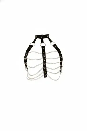 Black Women's Belt Chain Detailed Faux Leather Body Accessory - APFT304